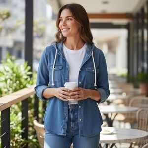 Hollister Denim‎ Hoodie Small Blue Chambray Surfer Skater Button Front Logo